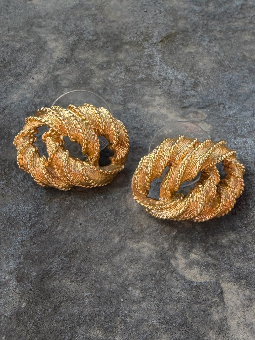 Vintage Napier Brushed Gold Twisted Knot Earrings